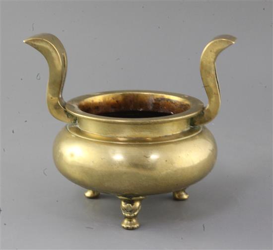 A Chinese bronze ding censer, 19th century, h. 17.5cm, w. 20.5cm